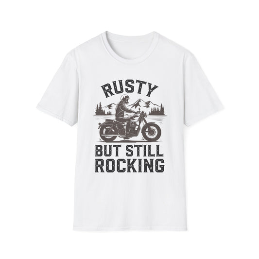 Rusty But Still Rocking Unisex Softstyle T-Shirt - Perfect for Motorcycle Lovers!