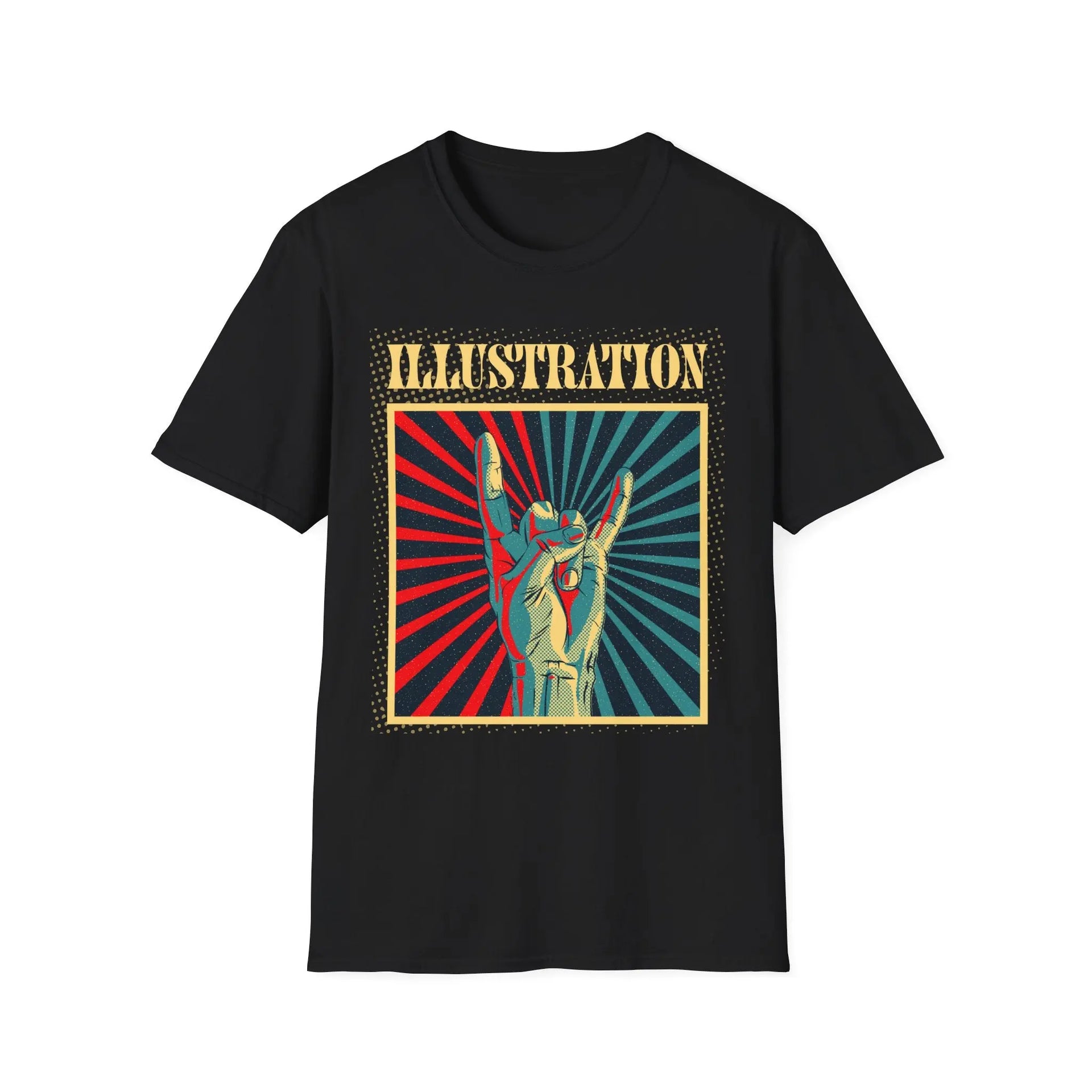 Rock On T-Shirt - Retro Hand Illustration, Perfect for Music Lovers Printify